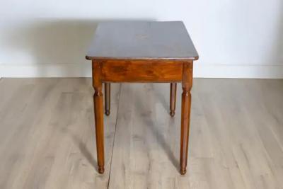 Italian 1890s Walnut Side Table with Elm Marquetry Star Drawer and Turned Legs