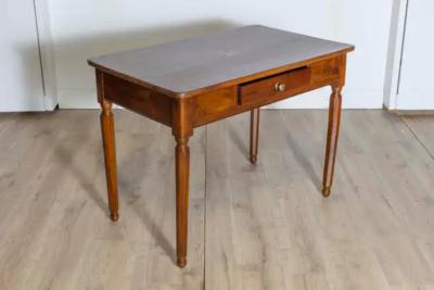Italian 1890s Walnut Side Table with Elm Marquetry Star Drawer and Turned Legs
