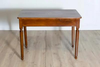 Italian 1890s Walnut Side Table with Elm Marquetry Star Drawer and Turned Legs