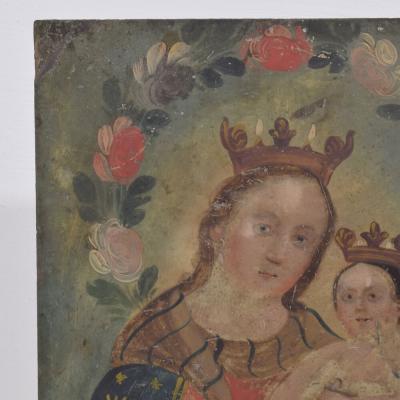 Italian 18th 19th Century Painting of Maria with Baby Jesus On Metal