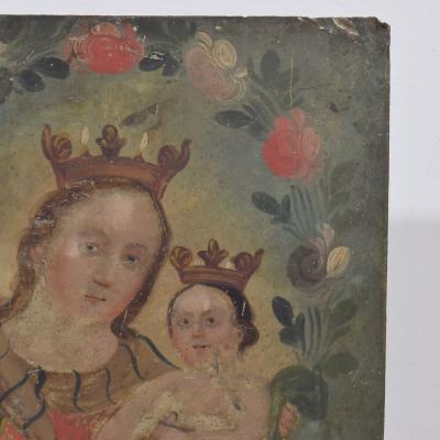 Italian 18th 19th Century Painting of Maria with Baby Jesus On Metal
