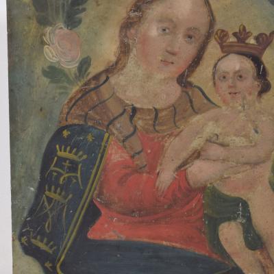 Italian 18th 19th Century Painting of Maria with Baby Jesus On Metal