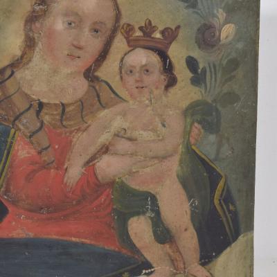 Italian 18th 19th Century Painting of Maria with Baby Jesus On Metal
