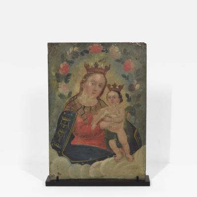 Italian 18th 19th Century Painting of Maria with Baby Jesus On Metal