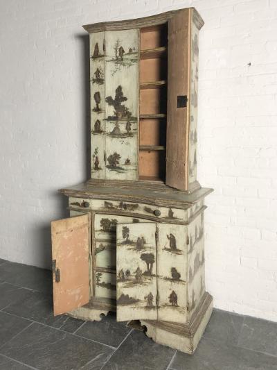 Italian 18th Century 2 part Lacca Povera Painted Enclosed Cabinet