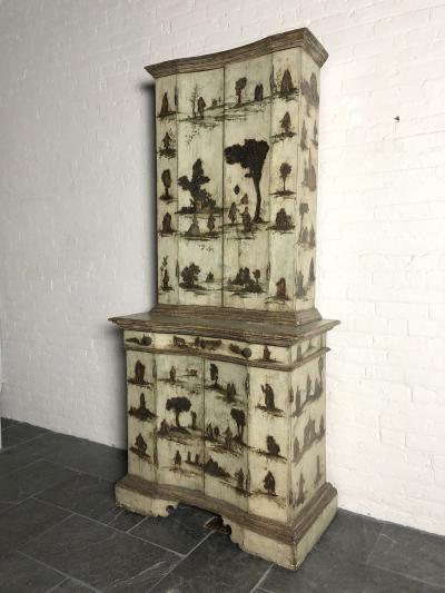 Italian 18th Century 2 part Lacca Povera Painted Enclosed Cabinet