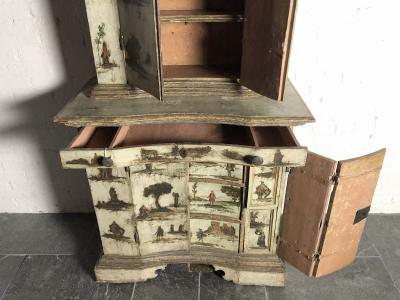 Italian 18th Century 2 part Lacca Povera Painted Enclosed Cabinet
