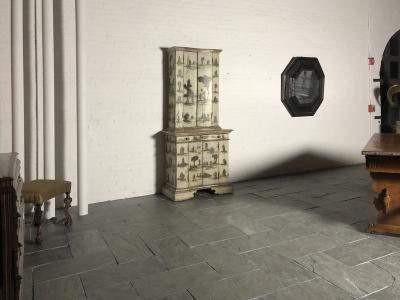 Italian 18th Century 2 part Lacca Povera Painted Enclosed Cabinet