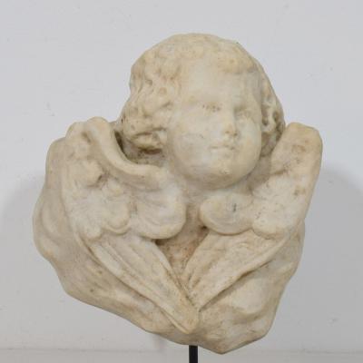 Italian 18th Century Baroque Marble Winged Angel Head