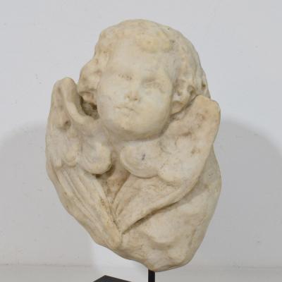 Italian 18th Century Baroque Marble Winged Angel Head