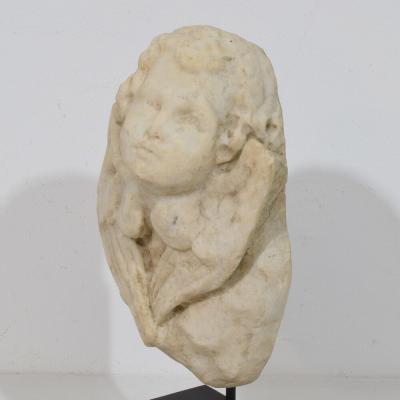 Italian 18th Century Baroque Marble Winged Angel Head