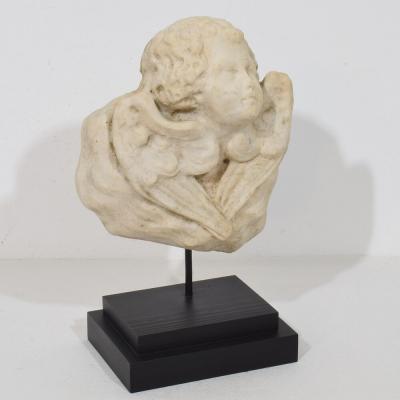 Italian 18th Century Baroque Marble Winged Angel Head