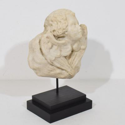 Italian 18th Century Baroque Marble Winged Angel Head