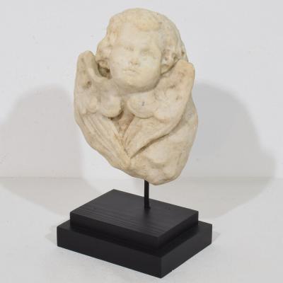 Italian 18th Century Baroque Marble Winged Angel Head