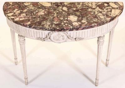 Italian 18th Century Demilune Ivory Painted Console Table Louis XVI Period