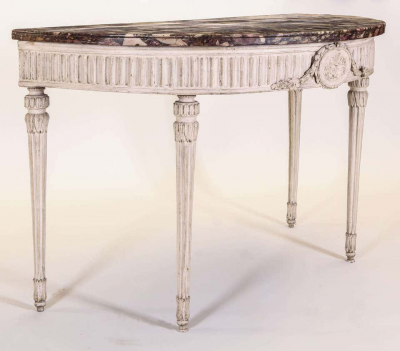 Italian 18th Century Demilune Ivory Painted Console Table Louis XVI Period