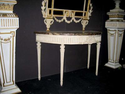Italian 18th Century Demilune Ivory Painted Console Table Louis XVI Period