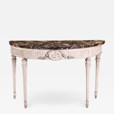 Italian 18th Century Demilune Ivory Painted Console Table Louis XVI Period