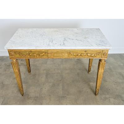 Italian 18th Century Giltwood Console with Original Marble Top