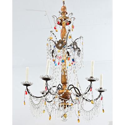 Italian 18th Century Giltwood Crystal Chandelier