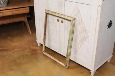Italian 18th Century Green and Cream Painted Wooden Rectangular Frame