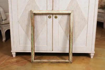 Italian 18th Century Green and Cream Painted Wooden Rectangular Frame