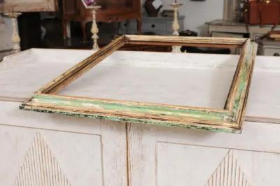 Italian 18th Century Green and Cream Painted Wooden Rectangular Frame