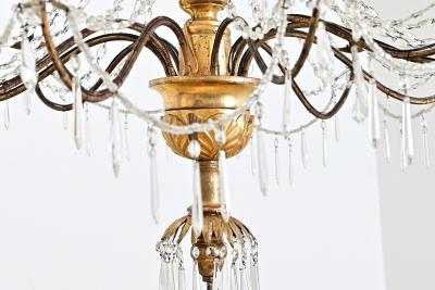 Italian 18th Century Massive Giltwood and Crystal Chandelier