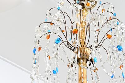 Italian 18th Century Massive Giltwood and Crystal Chandelier
