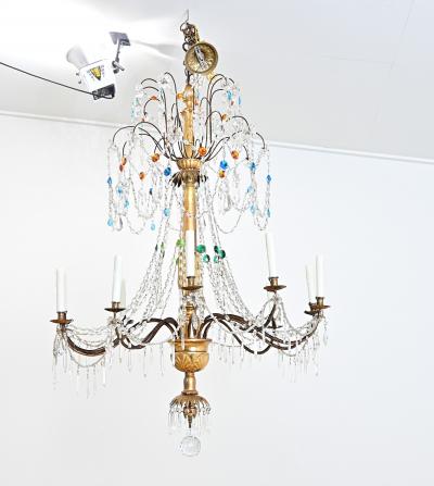 Italian 18th Century Massive Giltwood and Crystal Chandelier