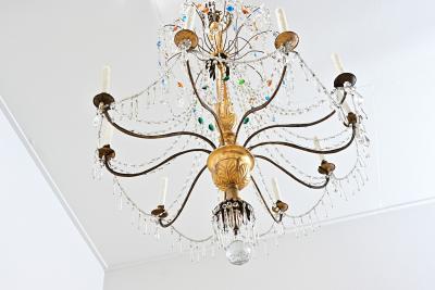 Italian 18th Century Massive Giltwood and Crystal Chandelier