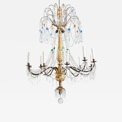Italian 18th Century Massive Giltwood and Crystal Chandelier