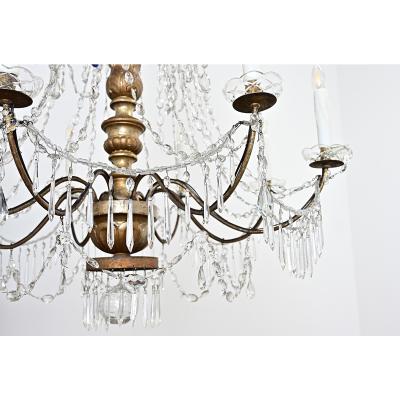 Italian 18th Century Massive Giltwood and Crystal Chandelier