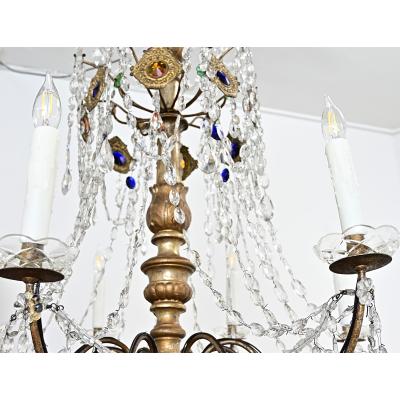 Italian 18th Century Massive Giltwood and Crystal Chandelier