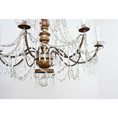 Italian 18th Century Massive Giltwood and Crystal Chandelier