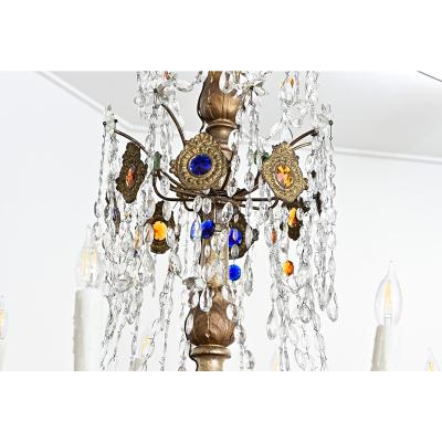 Italian 18th Century Massive Giltwood and Crystal Chandelier