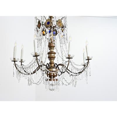 Italian 18th Century Massive Giltwood and Crystal Chandelier