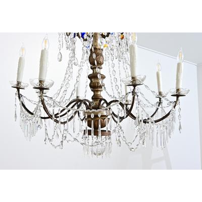 Italian 18th Century Massive Giltwood and Crystal Chandelier