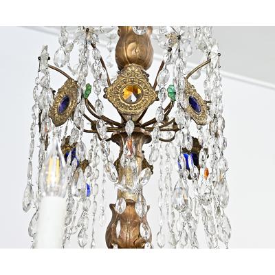 Italian 18th Century Massive Giltwood and Crystal Chandelier