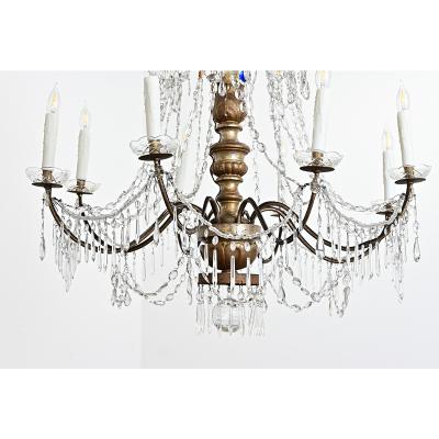 Italian 18th Century Massive Giltwood and Crystal Chandelier