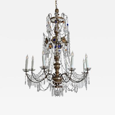 Italian 18th Century Massive Giltwood and Crystal Chandelier