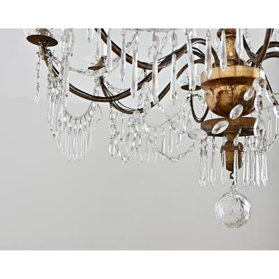 Italian 18th Century Massive Giltwood and Crystal Chandelier