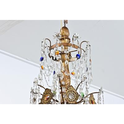 Italian 18th Century Massive Giltwood and Crystal Chandelier
