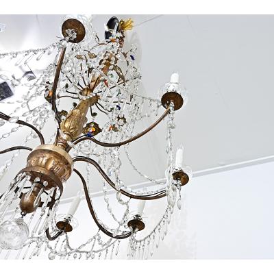 Italian 18th Century Massive Giltwood and Crystal Chandelier