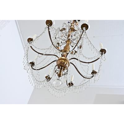 Italian 18th Century Massive Giltwood and Crystal Chandelier