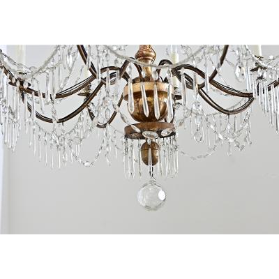 Italian 18th Century Massive Giltwood and Crystal Chandelier
