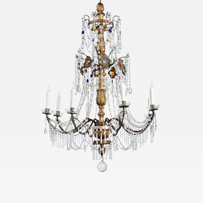 Italian 18th Century Massive Giltwood and Crystal Chandelier