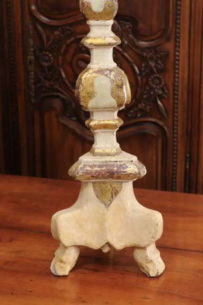 Italian 18th Century Painted Wood Candlestick from Tuscany with Gilt Accents