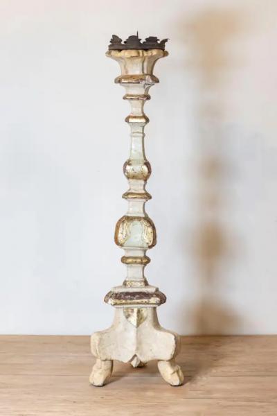 Italian 18th Century Painted Wood Candlestick from Tuscany with Gilt Accents