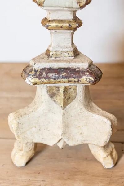 Italian 18th Century Painted Wood Candlestick from Tuscany with Gilt Accents